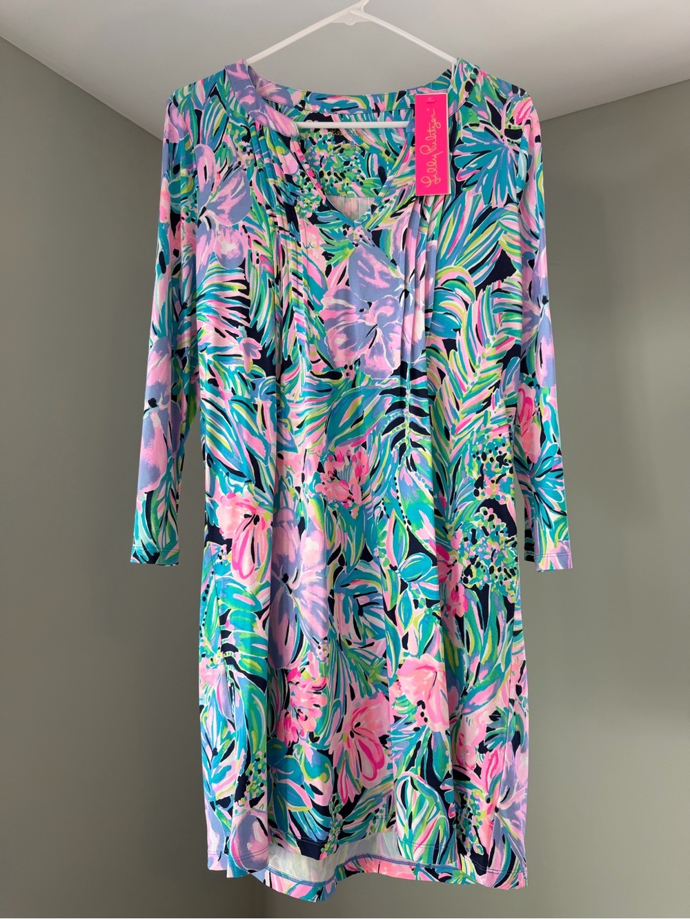 Lilly Pulitzer Pink Multi Floral Long-Sleeve V-Neck Dress